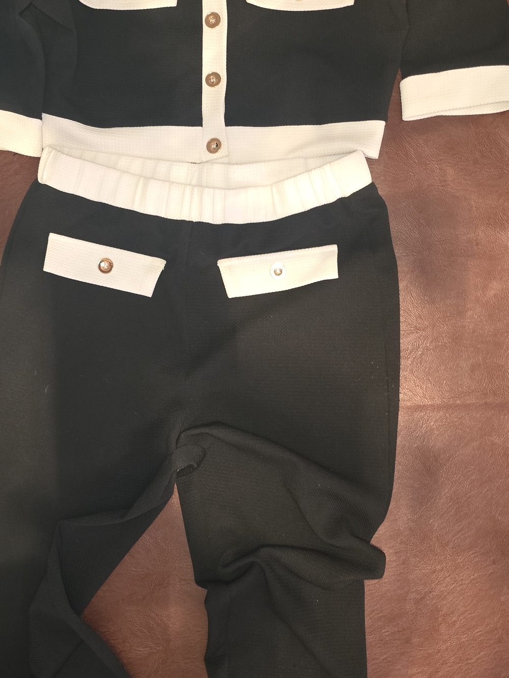 SHEIN Black and White Knit Two-Piece Pantsuit with Gold Buttons